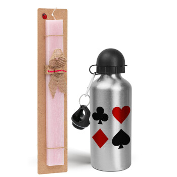 Τραπουλόχαρτα, Easter Set, metallic Silver aluminum water bottle (500ml) & scented flat Easter candle (30cm) (PINK)