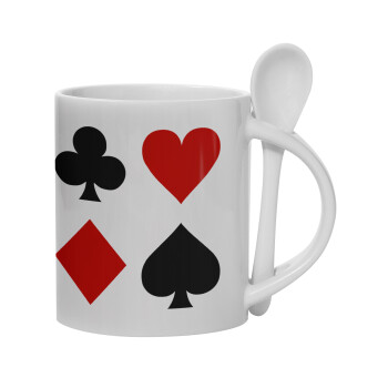 Τραπουλόχαρτα, Ceramic coffee mug with Spoon, 330ml (1pcs)
