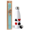Easter Set, metallic stainless steel water bottle (750ml) & aromatic flat Easter candle (30cm) (TURQUOISE)