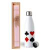 Easter Set, metallic stainless steel water bottle (750ml) & scented flat Easter candle (30cm) (PINK)