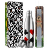 Easter Set, metallic stainless thermos flask (500ml) & scented flat Easter candle (30cm) (GRAY)