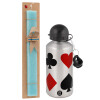 Easter Set, metallic silver aluminum water bottle (500ml) & scented flat Easter candle (30cm) (TURQUOISE)
