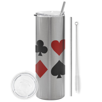 Τραπουλόχαρτα, Tumbler stainless steel Silver 600ml, with metal straw & cleaning brush