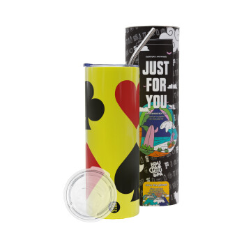 Τραπουλόχαρτα, Neon Yellow Travel Tumbler, with metal straw (Stainless steel 304 Food grade, BPA free, 600ml)