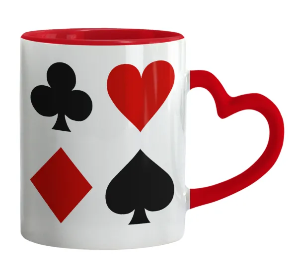 Τραπουλόχαρτα — Mug heart red handle, ceramic, 330ml