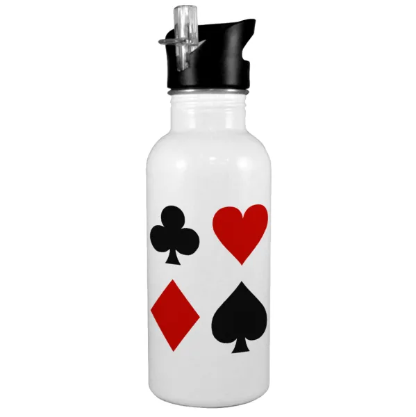 Τραπουλόχαρτα — White water bottle with straw, stainless steel 600ml