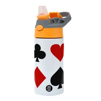 Τραπουλόχαρτα, Children's hot water bottle, stainless steel, with safety straw, Orange/Grey (360ml) BPA-FREE