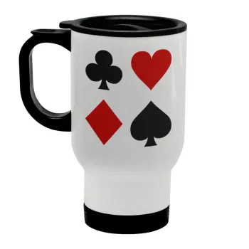 Τραπουλόχαρτα, Stainless steel travel mug with lid, double wall white 450ml