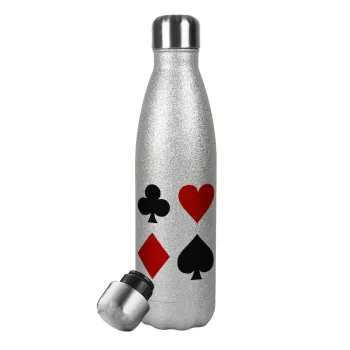Τραπουλόχαρτα, Metallic Glitter Silver Thermos Flask (Stainless steel), double-walled, 500ml