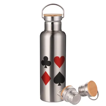 Τραπουλόχαρτα, Stainless steel Silver with wooden lid (bamboo), double wall, 750ml