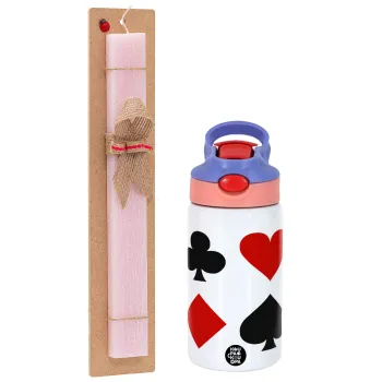 Τραπουλόχαρτα, Easter Set, Children's thermal stainless steel water bottle with safety straw, pink/purple (350ml) & Easter scented flat candle (30cm) (PINK)