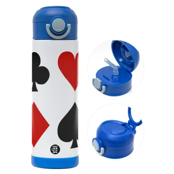 Τραπουλόχαρτα, Παιδικό παγούρι θερμό, ανοξείδωτο, με καλαμάκι ασφαλείας, ΜΠΛΕ (500ml)