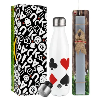 Τραπουλόχαρτα, Easter candle, metallic white thermos bottle (500ml) & aromatic flat candle (30cm) (GRAY)