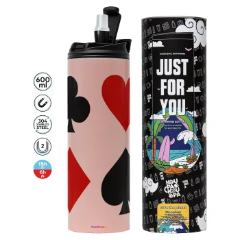 Τραπουλόχαρτα, Tumbler ποτήρι θερμό ΡΟΖ από ανοξείδωτο ατσάλι 600ml