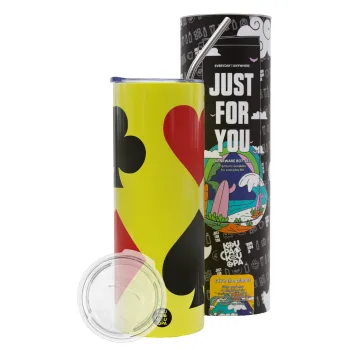 Τραπουλόχαρτα, Neon Yellow Travel Tumbler θερμό, μεταλλικό καλαμάκι(Ανωξείδωτο 304 Food grade, BPA free, 600ml)