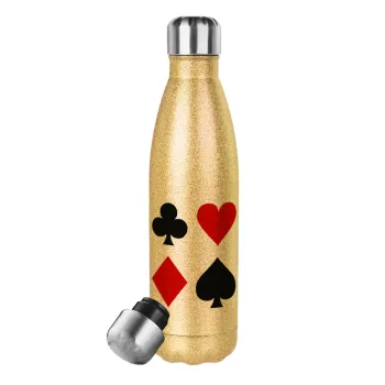 Τραπουλόχαρτα, Glitter gold stainless steel thermos bottle, double-walled, 500ml