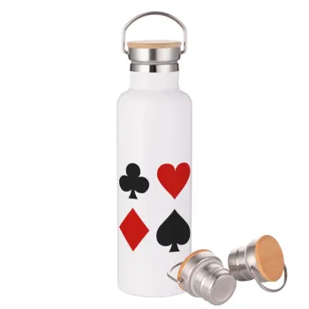 Τραπουλόχαρτα, Μεταλλικό παγούρι θερμός (Stainless steel) Λευκό με ξύλινο καπάκι (bamboo), διπλού τοιχώματος, 750ml