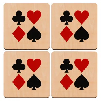 Τραπουλόχαρτα, ΣΕΤ x4 Σουβέρ ξύλινα τετράγωνα plywood (9cm)