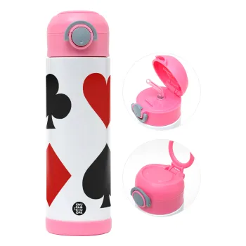 Τραπουλόχαρτα, Παιδικό παγούρι θερμό, ανοξείδωτο, με καλαμάκι ασφαλείας, ΡΟΖ (500ml)