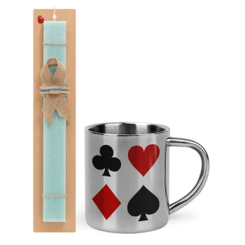 Τραπουλόχαρτα, Easter Set, metallic thermal cup (300ml) & aromatic flat Easter candle (30cm) (TURQUOISE)