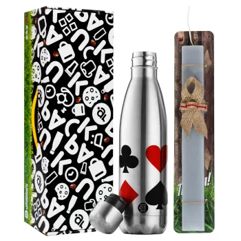 Τραπουλόχαρτα, Easter Set, metallic stainless thermos flask (500ml) & scented flat Easter candle (30cm) (GRAY)