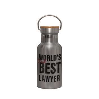 2nd, World Best Lawyer , Μεταλλικό παγούρι θερμός (Stainless steel) Ασημένιο με ξύλινο καπακι (bamboo), διπλού τοιχώματος, 350ml