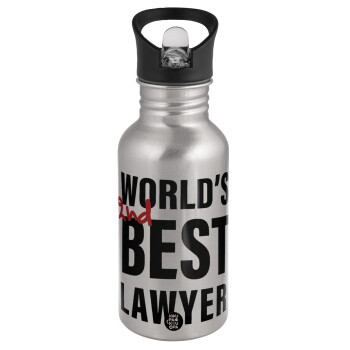 2nd, World Best Lawyer , Παγούρι νερού Ασημένιο με καλαμάκι, ανοξείδωτο ατσάλι 500ml