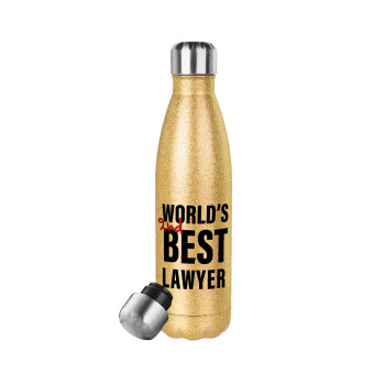 2nd, World Best Lawyer , Μεταλλικό παγούρι θερμός Glitter χρυσό (Stainless steel), διπλού τοιχώματος, 500ml