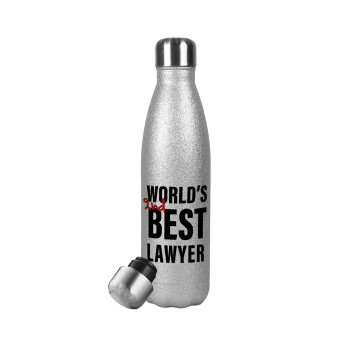 2nd, World Best Lawyer , Μεταλλικό παγούρι θερμός Glitter Aσημένιο (Stainless steel), διπλού τοιχώματος, 500ml