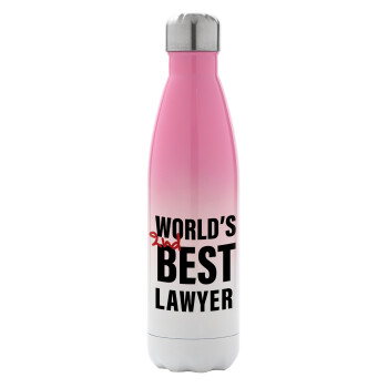 2nd, World Best Lawyer , Μεταλλικό παγούρι θερμός Ροζ/Λευκό (Stainless steel), διπλού τοιχώματος, 500ml