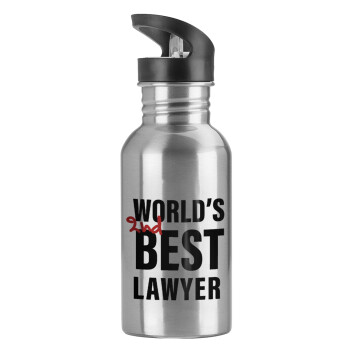 2nd, World Best Lawyer , Παγούρι νερού Ασημένιο με καλαμάκι, ανοξείδωτο ατσάλι 600ml