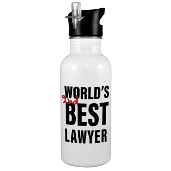 2nd, World Best Lawyer , White water bottle with straw, stainless steel 600ml