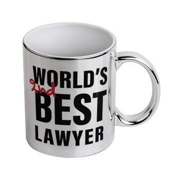 2nd, World Best Lawyer , Κούπα κεραμική, ασημένια καθρέπτης, 330ml
