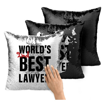 2nd, World Best Lawyer , Μαξιλάρι καναπέ Μαγικό Μαύρο με πούλιες 40x40cm περιέχεται το γέμισμα