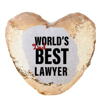 2nd, World Best Lawyer , Μαξιλάρι καναπέ καρδιά Μαγικό Χρυσό με πούλιες 40x40cm περιέχεται το  γέμισμα
