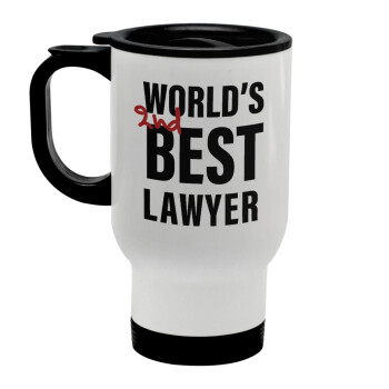 2nd, World Best Lawyer , Stainless steel travel mug with lid, double wall white 450ml