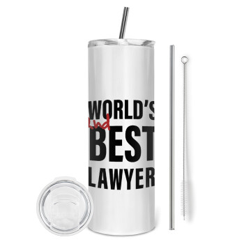 2nd, World Best Lawyer , Eco friendly ποτήρι θερμό (tumbler) από ανοξείδωτο ατσάλι 600ml, με μεταλλικό καλαμάκι & βούρτσα καθαρισμού