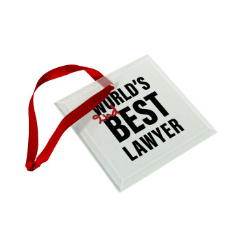 2nd, World Best Lawyer , Χριστουγεννιάτικο στολίδι γυάλινο τετράγωνο 9x9cm