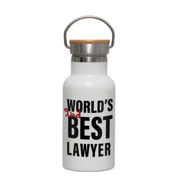 2nd, World Best Lawyer , Metallic thermos (Stainless steel) White with wooden lid (bamboo), double-walled, 350ml