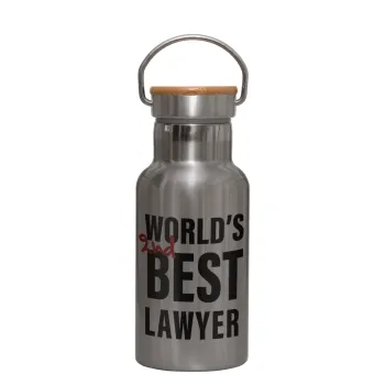 2nd, World Best Lawyer , Μεταλλικό παγούρι θερμός (Stainless steel) Ασημένιο με ξύλινο καπακι (bamboo), διπλού τοιχώματος, 350ml
