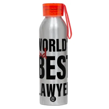2nd, World Best Lawyer , Αλουμινένιο Αθλητικό Μπουκάλι 650ml – Ασημί με Κόκκινο Καπάκι και Λουράκι Σιλικόνης