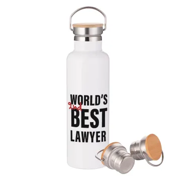 2nd, World Best Lawyer , Stainless steel White with wooden lid (bamboo), double wall, 750ml