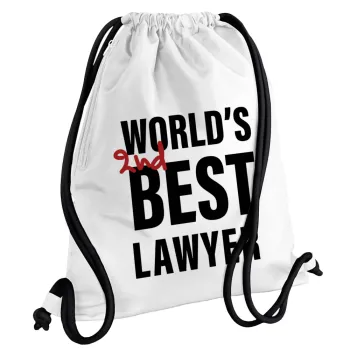 2nd, World Best Lawyer , Backpack pouch GYMBAG white, with pocket (40x48cm) & thick cords