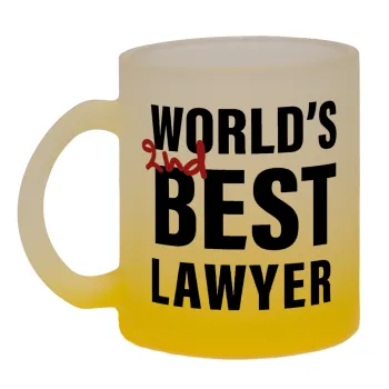 2nd, World Best Lawyer , Κούπα γυάλινη δίχρωμη με βάση το κίτρινο ματ, 330ml