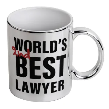 2nd, World Best Lawyer , Κούπα κεραμική, ασημένια καθρέπτης, 330ml