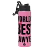 Metallic water bottle with safety lid, 850ml aluminum