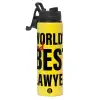 Metallic water bottle with safety lid, 850ml aluminum
