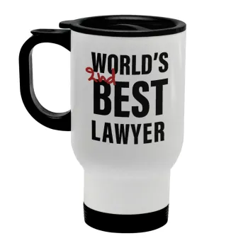 2nd, World Best Lawyer , Κούπα ταξιδιού ανοξείδωτη με καπάκι, διπλού τοιχώματος (θερμό) λευκή 450ml