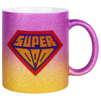 Super Dad 3D, Κούπα Χρυσή/Ροζ Glitter, κεραμική, 330ml