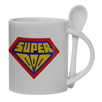 Super Dad 3D, Ceramic coffee mug with Spoon, 330ml (1pcs)